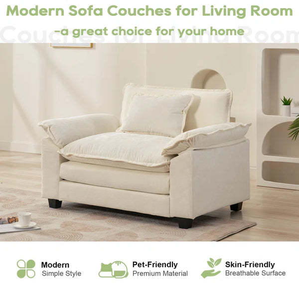 Adonia 53" Comfy Cloud Couch Deep Seat Sofa Chair with Throw Pillow for Living Room Bedroom