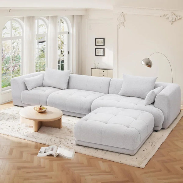 144" Modular Cloud Sectional Sofa with Ottoman – Oversized Plush L-Shaped Couch, Reversible Chaise & Adjustable Layout, Perfect for Living Room or Home Theatre
