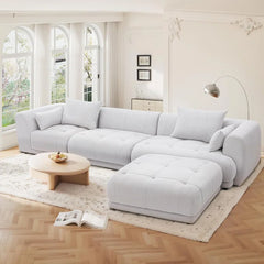 144" Modular Cloud Sectional Sofa with Ottoman – Oversized Plush L-Shaped Couch, Reversible Chaise & Adjustable Layout, Perfect for Living Room or Home Theatre