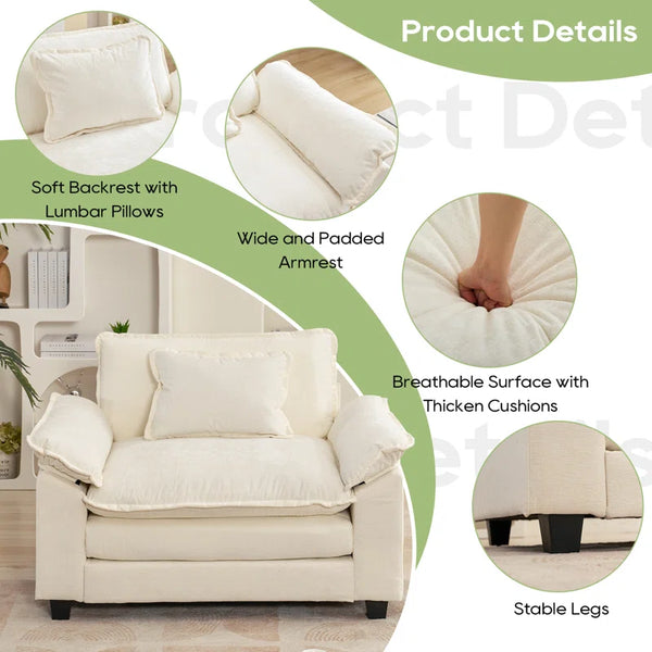 Adonia 53" Comfy Cloud Couch Deep Seat Sofa Chair with Throw Pillow for Living Room Bedroom