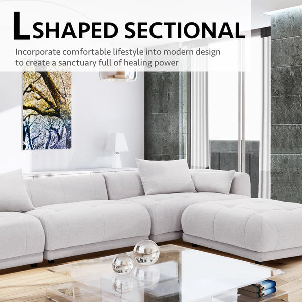 144" Modular Cloud Sectional Sofa with Ottoman – Oversized Plush L-Shaped Couch, Reversible Chaise & Adjustable Layout, Perfect for Living Room or Home Theatre