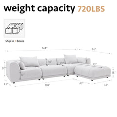 144" Modular Cloud Sectional Sofa with Ottoman – Oversized Plush L-Shaped Couch, Reversible Chaise & Adjustable Layout, Perfect for Living Room or Home Theatre