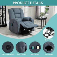 Power Lift Chair Electric Recliner Sofa for Elderly Heavy Duty and Soft Fabric Sleep Lift Chair with 2 Remotes, Usb Ports, Cup Holders & Side Pockets for Living Room
